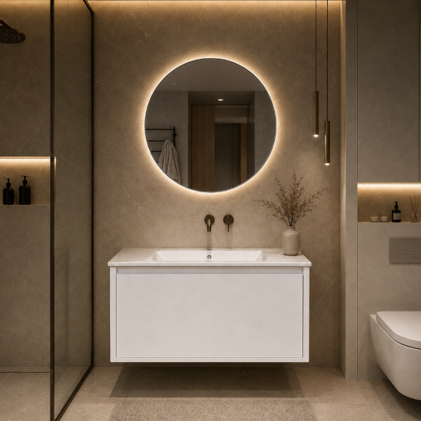 Picture of Riva bathroom furniture set, cabinet ply wood 80x46x37 + mirror 70x70, white