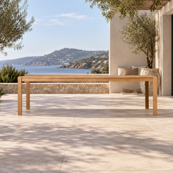 Fotografia e Tavoline ngrenie, rolfo, dru teak, natyral, 110x285x76cm .