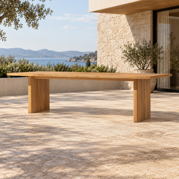 Fotografia e Tavoline ngrenie, jeko, teak natyral, 106x330x76.2cm.