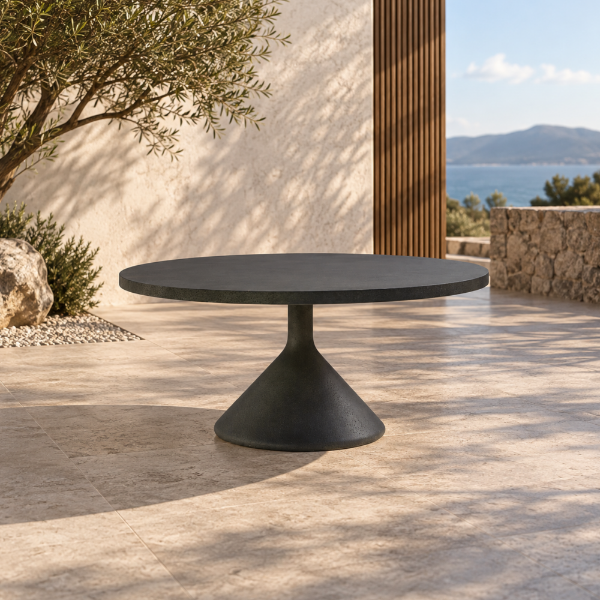 Fotografia e Tavoline mesi, roda,  beton, wenge, dia.90x47cm.