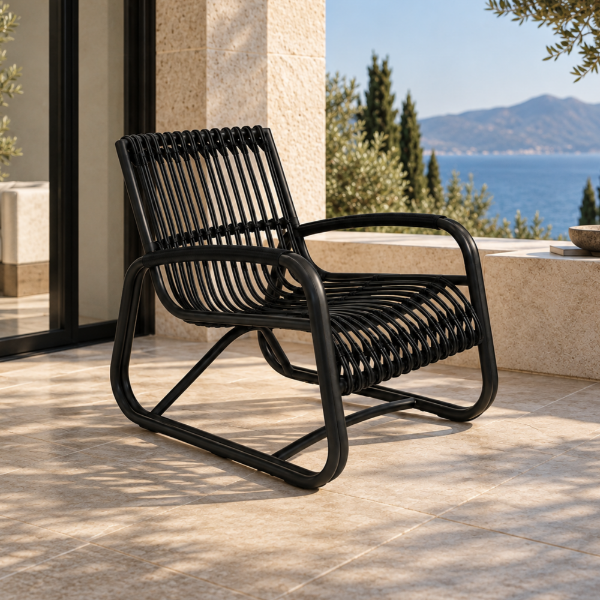 Fotografia e Karrige lounge, prado, alumin bronz, ratan i zi, 66.5x67x88.5cm.